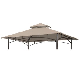 Eurmax 5ft x 8ft Double Tiered Replacement Canopy Grill BBQ Gazebo Roof Top Gazebo Replacement Canopy Roof（Beige）