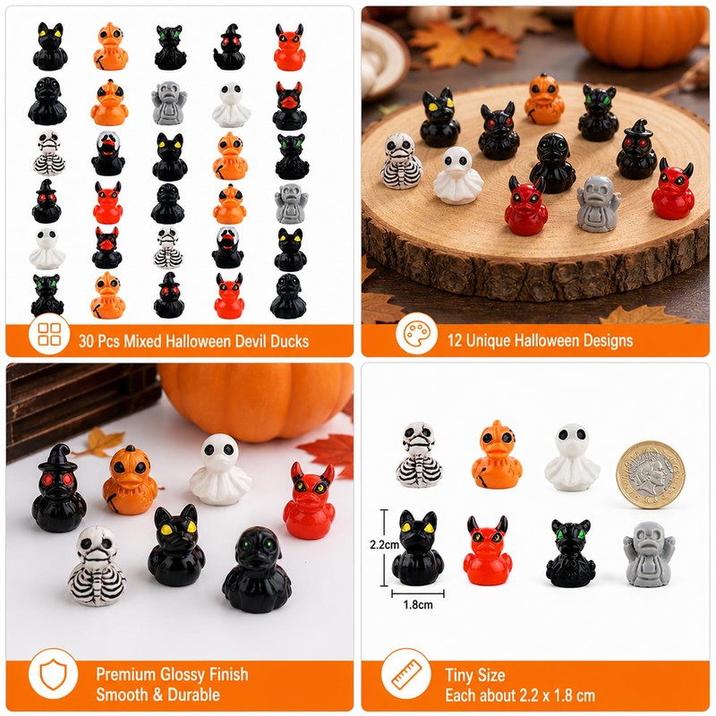 30PCS Halloween Mini Duck Figurines for Party Decor