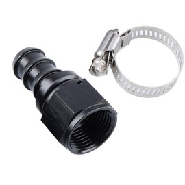 AC PERFORMANCE Straight Female 8AN to 1/2" Push Lock Hose End Barb Fitting Aluminum Black with Clamp