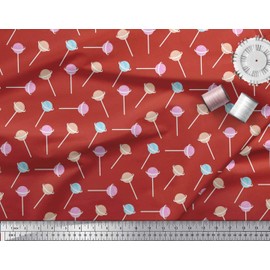 Soimoi Red Viscose Chiffon Fabric Lollipop Kids Printed Craft Fabric BTY 42 Inch Wide