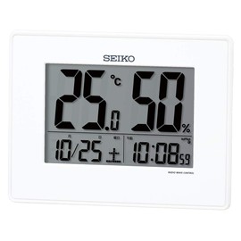Seiko SQ798W Desk Clock, Alarm Clock, Wall Clock, Radio Control, Digital Calendar, Temperature and Humidity Display, White, Product Size: 5.0 x 6.5 x 1.0 inches (12.7 x 16.5 x 2.6 cm)