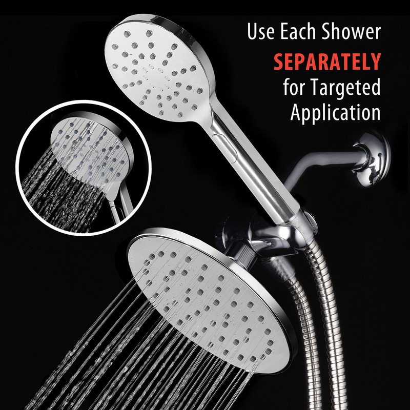 AquaSpa 6-inch Rain Shower Head/Handheld Combo. Convenient Push-Button Flow Control