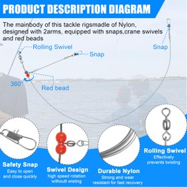 Fishing Leaders,12/24pcs Fish Line Stainless Steel Wire with Swivels Snap Connect Saltwater Surf Fishing Gear and Equipment Tackle Kit for Lures Bait Rig Or Hooks (1 Arm - 12 Pack)