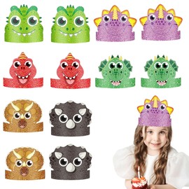 Muorruo 12 Pieces Dinosaur Party Hats for Kids, Paper Headbands, Crown, Birthday Party Decoration, Animal Birthday Party Hats, Animal Headbands, Paper Party Crown for Kids