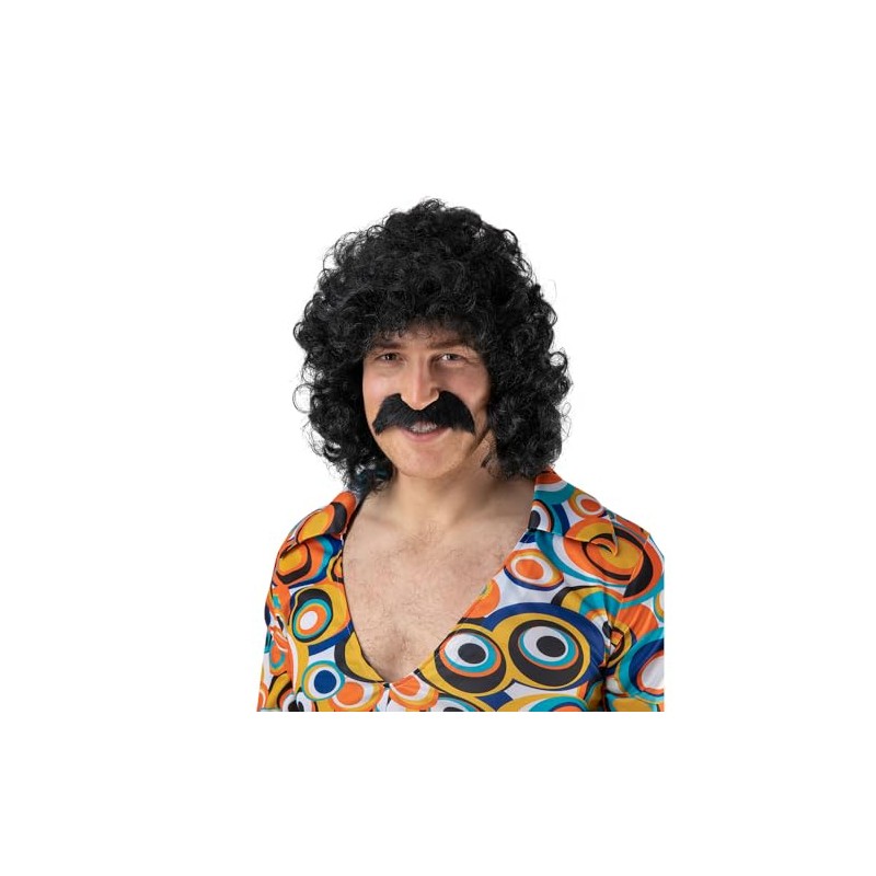 Wicked Costumes Adult Mens Perm with Tash - Black