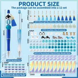 COcnny Polar Animal Beadable Pens - 12 Set Winter DIY Ballpoint Pen Making Kit with Bead Craft for Kids, Polar Bear Penguin Beaded Pen Bulk Charm Tassel Supplies for Party Women School Students Gift