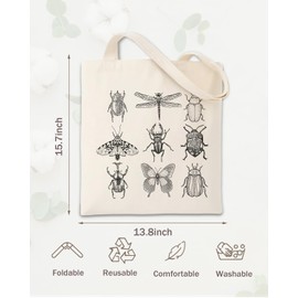 Insect Canvas Bag, Reusable Grocery Bags, Insects Canvas Totes Aesthetic, Large Capacity Shopping Work Bag, Nature Lover Gift, Suitable for Market, Advertising, Promotion, Activity