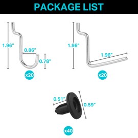 Pegboard J Hooks Accessories - 40 Set Peg Board L and J Type Hooks Fit 1/4 Pegboards - Metal Heavy Duty Small Racking Hangers Utility Tool Organizers for Kitchen Garage Workshop Craft Office (Silver)