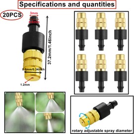HUAZIZ Pack of 20 Brass Irrigation Nozzles, 4/7 mm Atomising Micro Sprinkler, Adjustable Copper Irrigation Nozzle for Garden Watering, Greenhouse, Seedling Watering