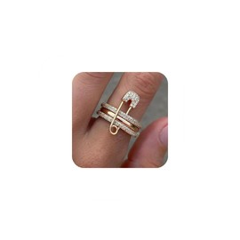 BLBLJERY Safety Pin Gold Stackable Rings for Women Non Tarnish 14k Gold Plated Statement Ring Set Cubic Zirconia Wedding Rings Thumb Ring Stack Pack Unique Jewelry Gift Women Size 6