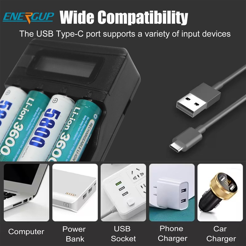 Portable Universal Battery Charger with LCD Display | Compact &