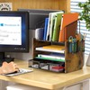 4-Tier Mesh Desk Organizer, Wooden Desk File Organizer with 5