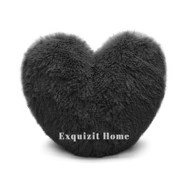 Teddy Bear Cuddly Fleece Super Soft Heart Shape Fluffy Filled Cushion Warm & Cosy Home Decoration Gift For Loved One Valentine Day Heart Cushion Black 38cm x 38cm Approximate