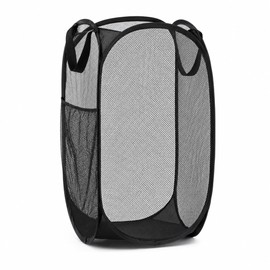 Collapsible Mesh Pop Up Laundry Hamper with Handles & Side Pockets, Foldable Breathable Clothes Basket for Laundry, Toys & Travel