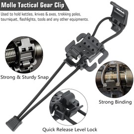 YONCONO 2 Pack Tactical Gear Clip - Multipurpose Fastener for Clipping Gear to Backpack (Compatible with Molle Bags)- Used to Hold Flashlights, Tourniquet, Walking Sticks and More (Black)