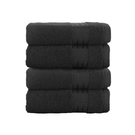 Elegant Comfort Premium Turkish Cotton 4 Pack Hand Towel Set - 16 x 28 inch, Luxurious Hotel Spa Quality 100% Turkish Cotton 4PC Hand Towel Set - Highly Absorbent - Soft Bathroom Towels, Black