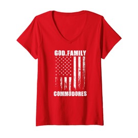 Womens Perry Commodores God. Family. Vintage USA Flag V-Neck T-Shirt