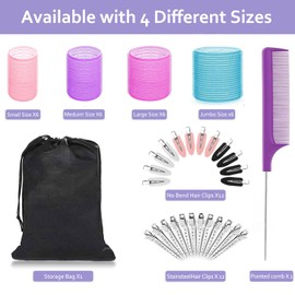 50pcs Hair Rollers with Clips, Jumbo Large Medium Small Self Grip Rollers for Hair Volume Big Hair Curlers Rollers for Long Medium Short Hair DIY Hairdressing (Purple&Rose, 50 Pcs)