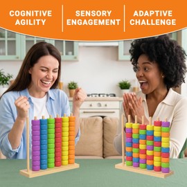 Color Match Challenge Game, Wooden Fast-Paced Pattern Matching Ring Stack Puzzle with Challenge Cards for 2 Players, Fun Party, Family Game Night Activity, Interactive Matching Play (1 Pack)