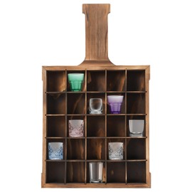 Giciashop Shot Glass Display Case Wooden Wall Mounted Shot Glass Holder Creative Bottle Shaped Shot Glass Storage 25 Compartments Shot Glass Organizer for Home, Bar