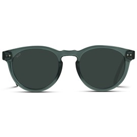 WearMe Pro Polarized Classic Round Retro Women's Sunglasses (Crystal Blue/Smoke Lens)