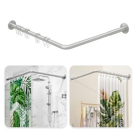Corner Shower Curtain Rod, Adjustable L Shaped Shower Curtain Rod 23''-50'' X 23''- 50'', Shower Rod for Bathroom Bathtub Clothing Store with 12 Shower Curtain Rings & Ceiling Support - Silver