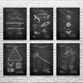 Pool Billiards Patent Posters Set of 6 (18x24), Billiards Art, Pool Player Gifts, Garage Decor, Dad Gifts, Billiard Room Decor Dark Concrete
