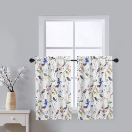 VOGOL Tier Curtains for Living Room, Birds Print Window Curtain Tier Pair 36 Inch Long Pocket Valances Panel Drapes for Small Windows, 2 Pieces