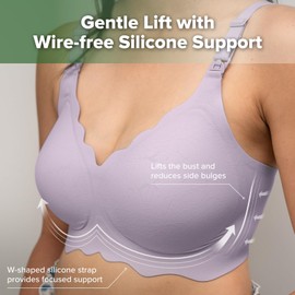 haakaa Nursing Bras for Breastfeeding, Ultra Comfort Scalloped Seamless Jelly Strip“ Supportive Maternity Bras Wireless Pregnancy Bras (Lilac, S)