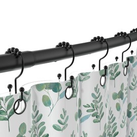 CalcMetal 42-72 Inches Adjustable Arched Curved Shower Curtain Rod with 12 Pcs Shower Curtain Rings for Bathroom, Fitting Room, or Kitchen, Wall Drill Needed, Easy Installation, Matte Black