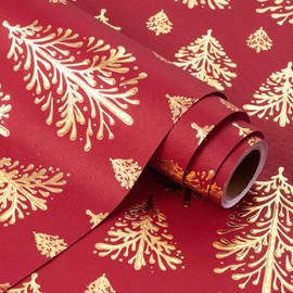 WRAPAHOLIC 30 Inch Jumbo 3D Kraft Christmas Wrapping Paper - 30 Inch x 16.5 Feet - Gold and Red Christmas Tree Wrapping Paper with Embossed Perfect for Holiday, Party Celebration