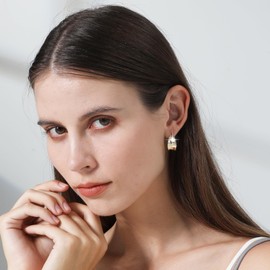 Ritach 925 Sterling Silver Small Huggie Hoop Earrings for Women Trendy 14K Gold Plated Chain Hoop Flower Dangle Drop Earrings