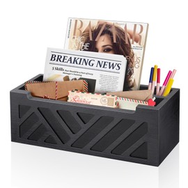 MINCORD Mail Organizer Mail Holder Countertop with 2 Slots, Wood Mail Basket for Wall Table Desk, Envelope Bill Holder for Home Office Decor (Black-2)