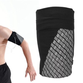 Workout Phone Holder for Men Women, Black Night Reflection Cell Phone Sports Armband Sleeve for Runners, Jogging, Walking, Exercise & Gym Workout. Fits All Smartphones(L)