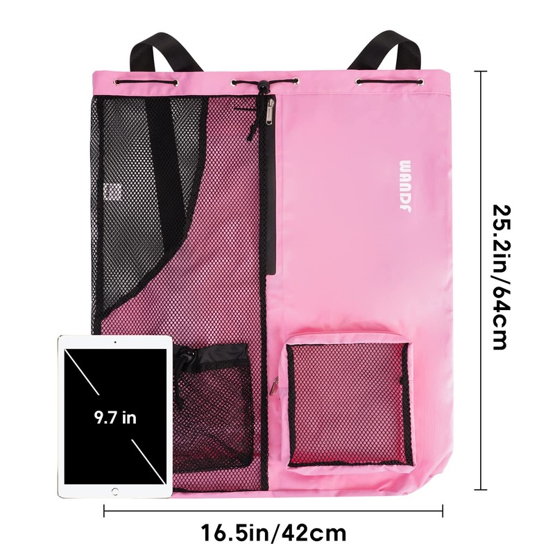 WANDF Swim Bag Mesh Drawstring Backpack with Wet Pocket Beach