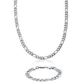 Stephanie Imports Stainless Steel Curb Chain 22" Necklace and 9" Bracelet Box Gift Set (9 mm - Figaro Loop)