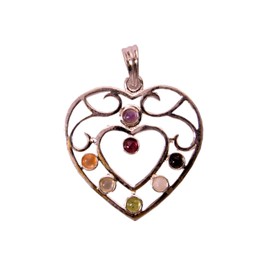 Purple Dip Seven Chakra Crystal Reiki Pendant Heart (11341)