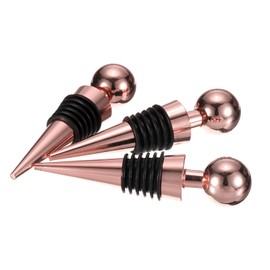 uxcell 3 Pcs Wine Bottle Corks, Vacuum Wine Bottle Stopper, Wine Stopper with Rubber Reusable Wine Corks, Suitable for Standard Bottle, Rose Gold