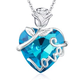 llyish Women's Heart Necklace, Chain with Eternal Rose Gift Box, Jewellery Gifts for Women, Birthday Gift for Girlfriend, Mum for Christmas, Valentine's Day, Mother's Day, Wedding Anniversary, Crystal