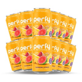 PERFY Sparkling Superfood Soda w/ Brain Health Benefits, Beverages w/ L-Theanine & Turmeric, Seltzer Water & Fruit Juice, Low Calorie, & Low Sugar Drinks | Low Carb, Gluten Free, Caffeine Free, Keto Soda | Made With Real Fruit Juice + Nootropics & Adapto