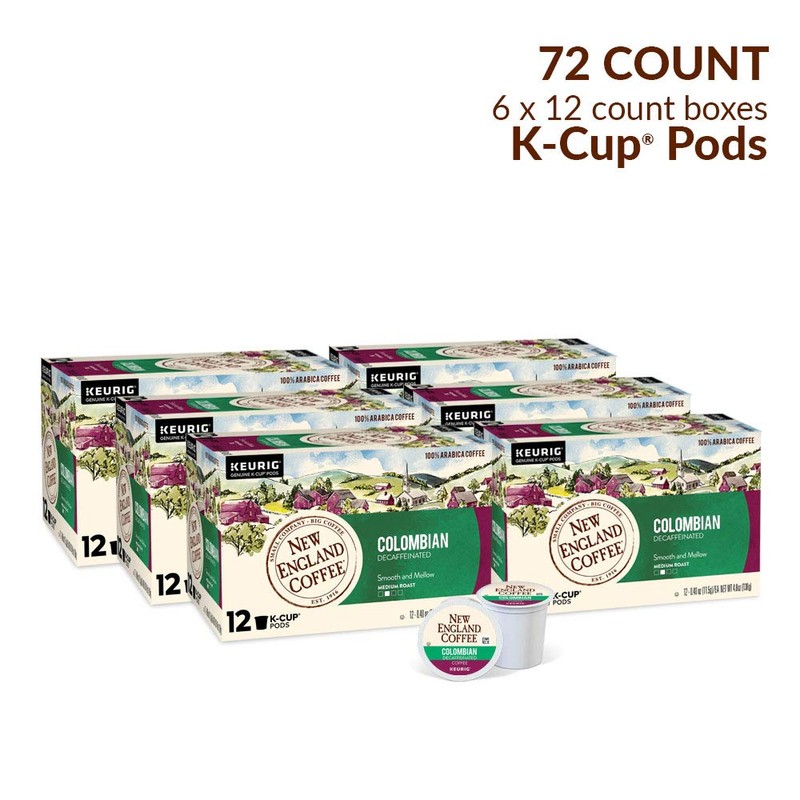 New England Coffee Colombian Decaffeinated Medium-Roast K-Cup Pods, 12 Count