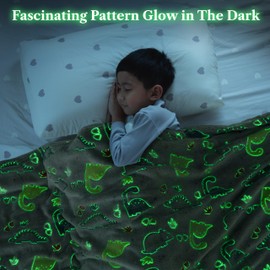 PAVILIA Glow in The Dark Blanket, Dinosaur Gift for Girls Boys, Toy Blanket for 1 2 3 4 5 6 7 8 9 10 Year Old Boy, Soft Plush Fleece Kids Gift Blanket for Birthday, Christmas, Room Decor, 50x60