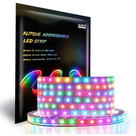 ALITOVE LED Tape Light WS2812B Addressable Illumination LED Light 5050 RGB SMD 5m 60LEDs/m 300LEDs Pixels Individually Addressable Cuttable Programmable Waterproof IP67 White PCB DC 5V