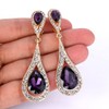 EVER FAITH Purple Rhinestone Teardrop Clip On Earrings, Wedding Bridal
