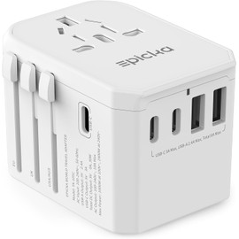 EPICKA Travel Adapter Worldwide, Universal Travel Plug Adapter 30 W, International Socket Adapter with 3 USB-C, 2 USB-A, Travel Adapter for Germany, USA, UK, Japan, Thailand, Australia, TA-105C, White