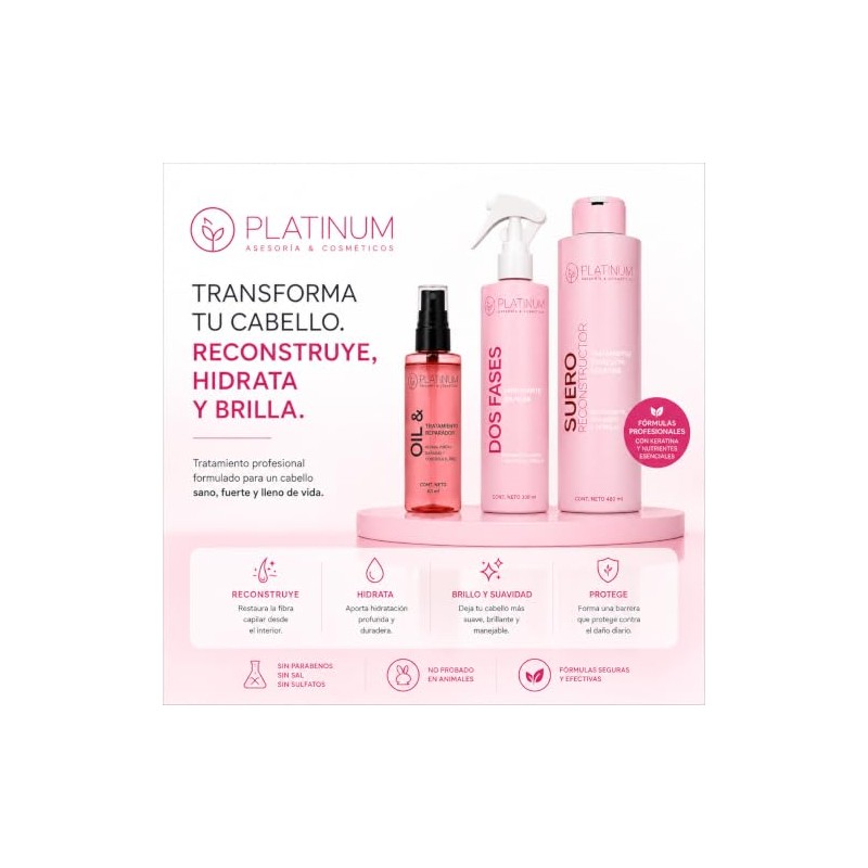 Tratamiento Suero Reconstructor Keratina y Colágeno, Nueva Presentación Platinum 490