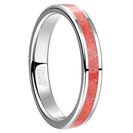 Vakki Men's Women's Silver Tungsten Ring 4 mm/8 mm with Copper Purple Turquoise / Red Coral Ring for Engagement Size 54.4-67.2, Tungsten Carbide