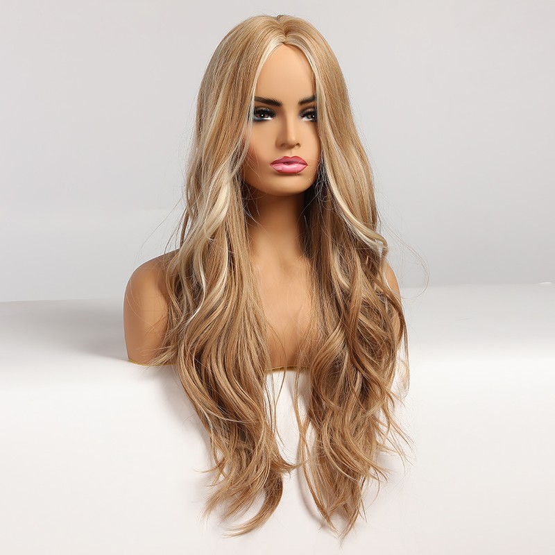 Synthetic Wig Brown Curly Wavy Wig Long Hairpiece