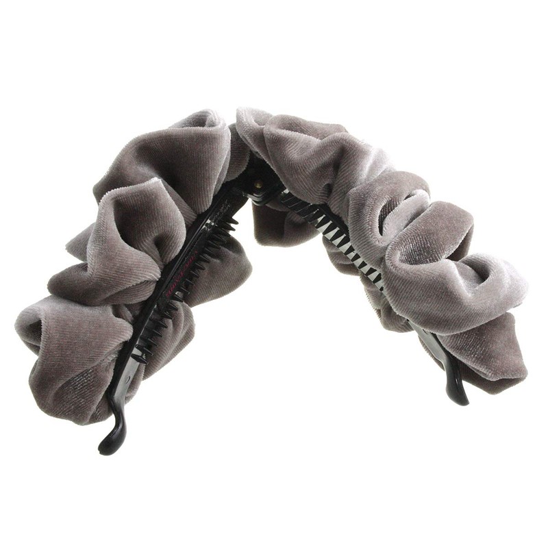VINGTAINE H-736-gg Velvet Ruffle Banana Clip Simple Office Hair Accessory