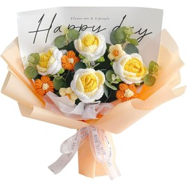 Fnwsja - Ramo de flores de ganchillo completadas hechas a mano [kit de bolsa de tarjetas de regalo de flores de soja, para el día de la madre, día de San Valentín, cumpleaños, boda, decoración del
